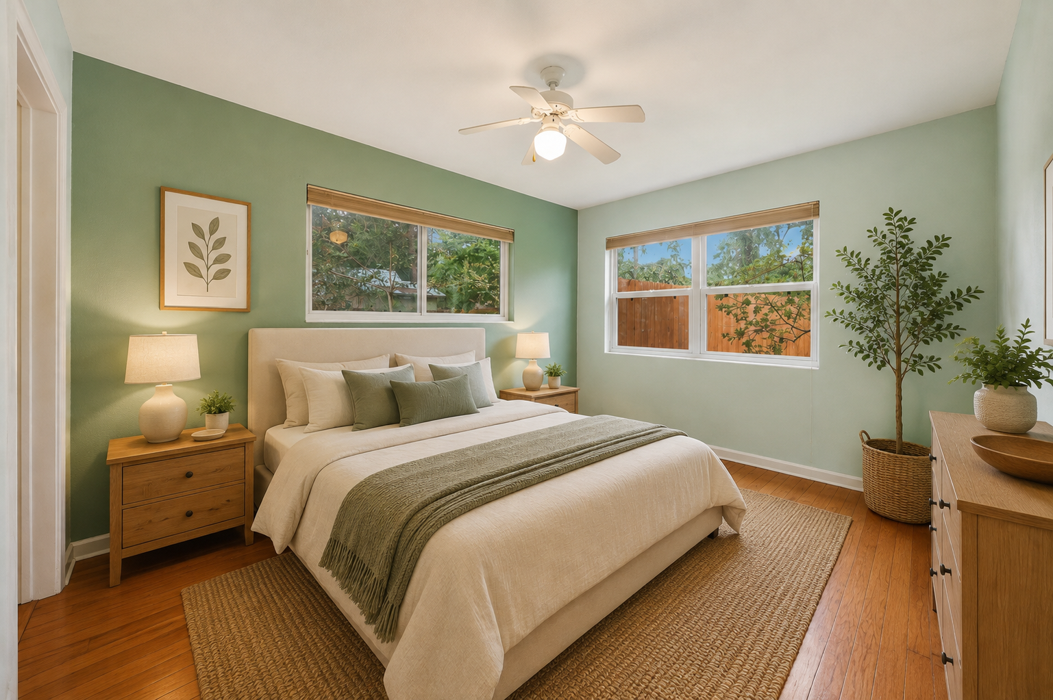 Primary bedroom with green accent wall at 2002 NE 7th St