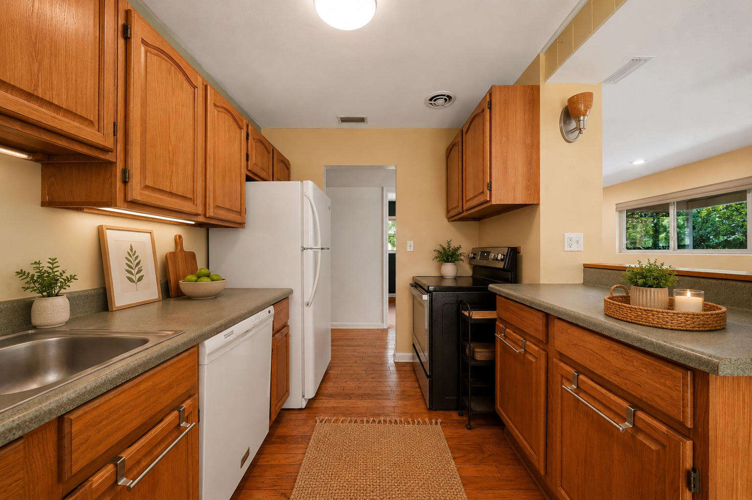 Galley kitchen with wood cabinets at 2002 NE 7th St
