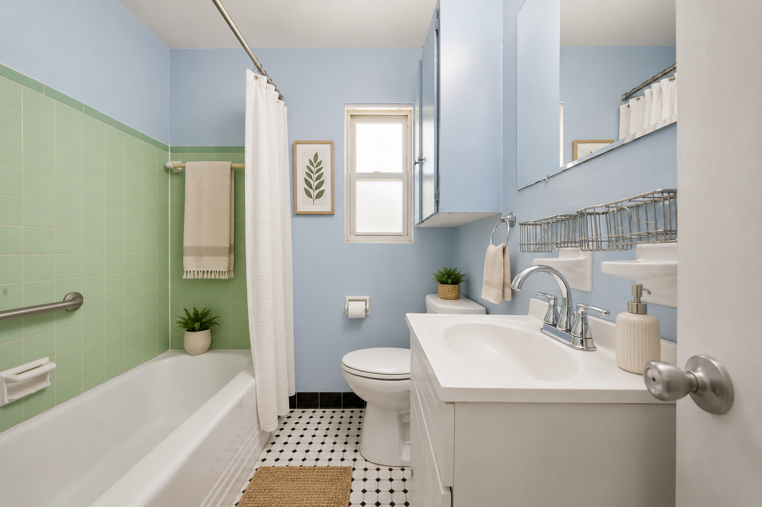 Vintage bathroom with blue and green tile at 2002 NE 7th St