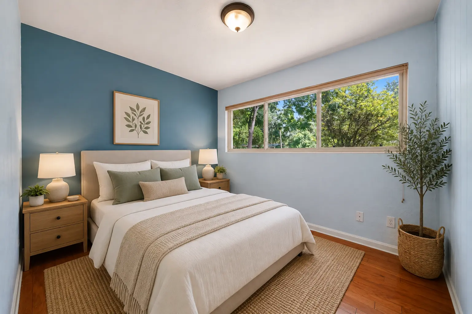 Bedroom with blue accent wall at 2002 NE 7th St