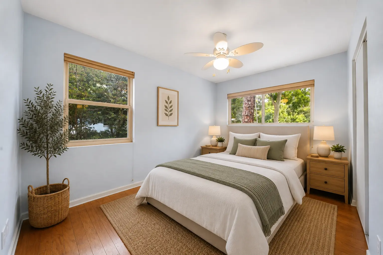 Bedroom with soft blue walls at 2002 NE 7th St